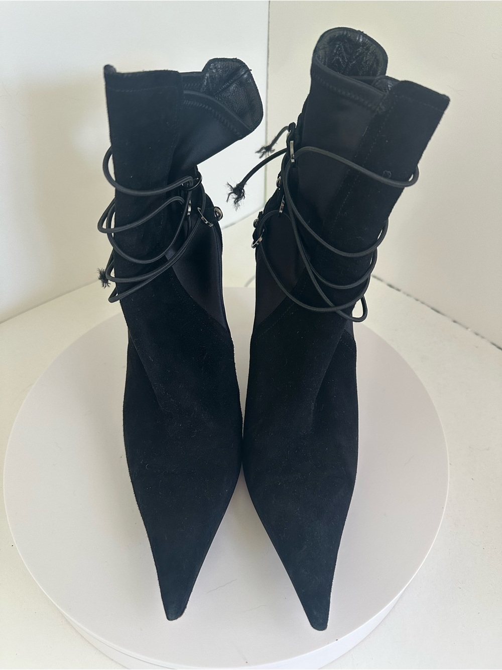 Gianmarco Lorenzi Black Suede Pointed Toe Ankle Boots